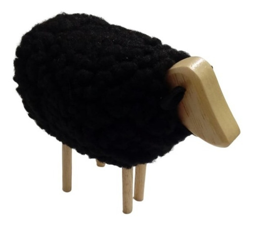 Ovelha De Madeira Lã Preta 12cm Decorativa Presente