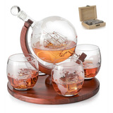 Decantador Whisky Globo Con Barco Antiguo, Piedras Y 4 Vasos