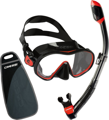 Combo Cressi F- Dual & Supernova Dry Snorkeling Y Buceo Color Negro/rojo