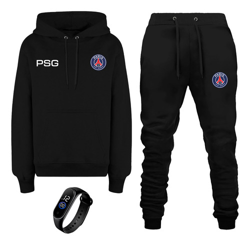 Conjunto Infantil Moletom De Frio Psg+relógio Led Esportivo