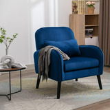 Sillón Azul Marino Acolchado Moderno Con Patas De Madera - C