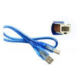 Cabo Usb Padrão A/b 30 Cm Azul Para Arduino Uno Mega 