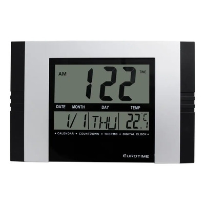 Reloj Digital Eurotime Cuadrado Gris Con Temperatura Alarma Fecha 29cm | Envío gratis
