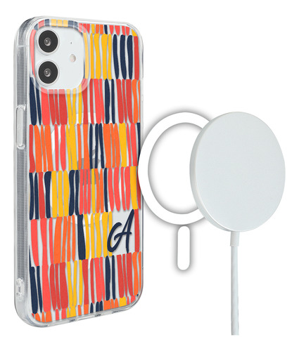 Funda Para iPhone Magsafe Mujer Rayas Pintura Con Tu Inicial