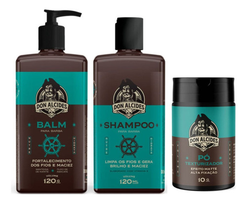 Kit Shampoo + Balm + Pó Texturizador Calico Jack Don Alcides