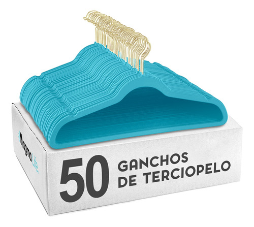 50 Ganchos Turquesa Ropa Terciopelo Antideslizante Premium