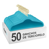 50 Ganchos Turquesa Ropa Terciopelo Antideslizante Premium