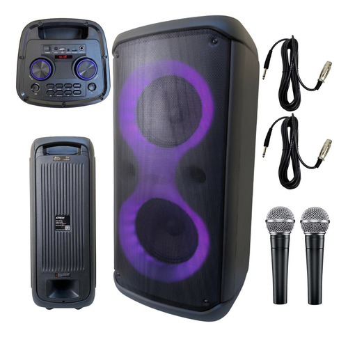 Caixa De Som Bluetooth Grande Microfones Karaoke Incluso 5.0