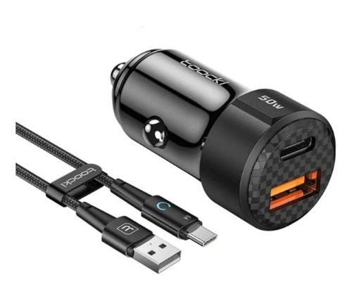 Carregador Turbo Quick 50w Charge Para Carro Com Cabo Usb C 