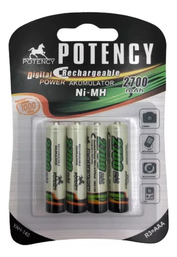 Pilha Recarregavel Aaa Palito 2700mah Cartela C/ 4un