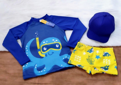 Kit Conjunto Infantil Proteção Solar Uv Blusa Manga Longa