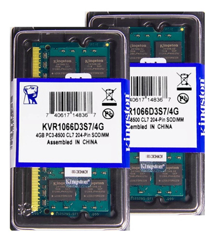 Memória Kingston Ddr3 4gb 1066 Mhz Notebook 1.5v - Kit C/ 02