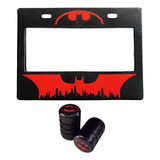 Set 1 Portaplacas Moto Batman Rojo + 2 Tapones Aire 