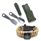 Kit Camping Supervivencia Set Cubiertos Pulsera Brujula 5en1