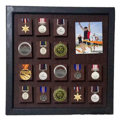Cuadro Medallero 16 Medallas Foto Maratón Deportes Running Color Chocolate Zobrez