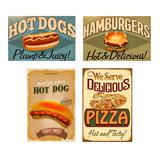 Carteles Metalicos Pack 4 Hot Dogs -completos Avisos  20x30 