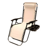 Silla Reposera Plegable Portatil Con Porta Bebidas Blanco