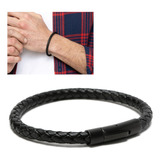 Pulsera Hombre Cuero Tejida Negra Elegante