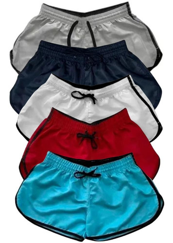 Kit 5 Short Fitnes Moda Praia Shortinho Tactel Liso Feminino