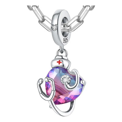 Charm Doctora Médicina Enfermera Plata Corazón Estetoscopio Plateado