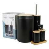 Conjunto De Banheiro Preto Kit 5 Peças Lavabo Luxo Em Bambu