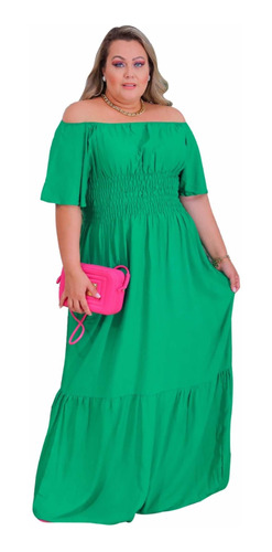 Vestido Longo Plus Size Verde Moda 2022 Frete Gratis