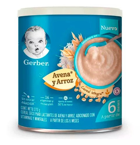 Cereales Infantiles Gerber Arroz Y Avena Integral Lata 270 G