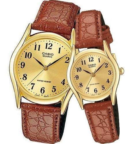 Pareja Relojes Casio Mtp 1094q 9b + Ltp 1094q Piel Marron