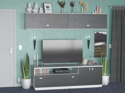 Combo Rack Tv + Repisa Living Moderno Melamina Texturada 