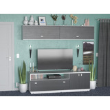 Combo Rack Tv + Repisa Living Moderno Melamina Texturada 