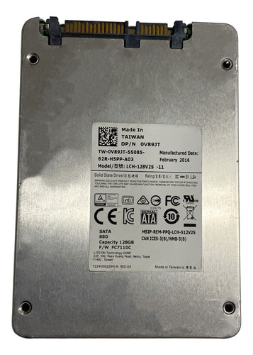 Ssd Dell 128gb 2,5 Sata 0v89jt V89jt @