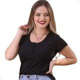 Blusa Feminina Botão Camiseta Tshirt Moda Blogueira Oferta