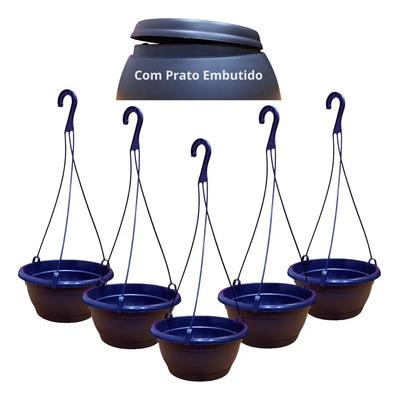 Kit 5 Vasos Cuia 21 + Alça E Prato Samambaia Planta Pendente | Frete grátis