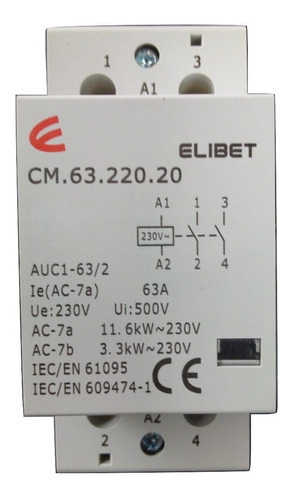 Contactor Modular Bipolar 63a Bobina 220v Elibet 2 Modulos