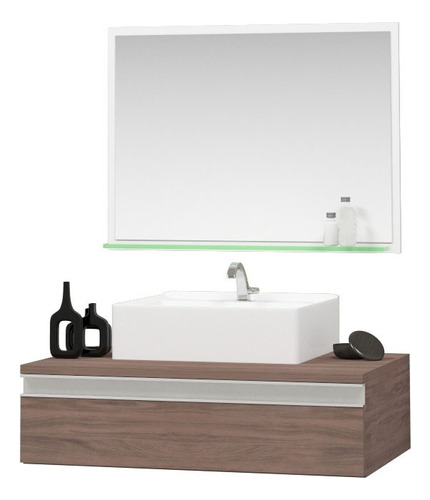 Conjunto Gabinete Banheiro Safira 60cm Com Espelheira