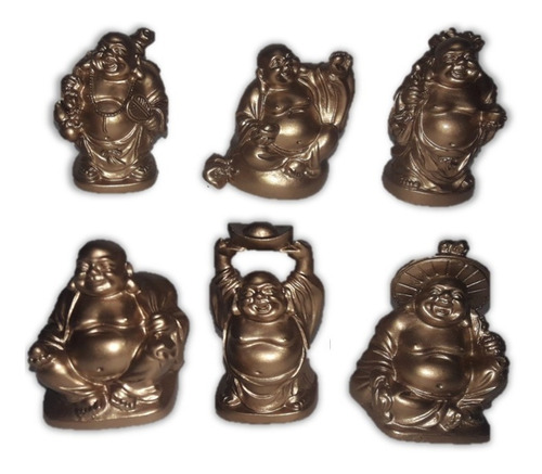 6 Imagens Escultura Miniatura Monge Buda Chinês Dourado 5 Cm