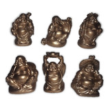6 Imagens Escultura Miniatura Monge Buda Chinês Dourado 5 Cm