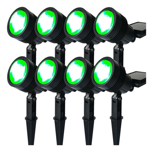 8 Luminária Refletor Jardim Solar Led 10x Forte Verde Branco