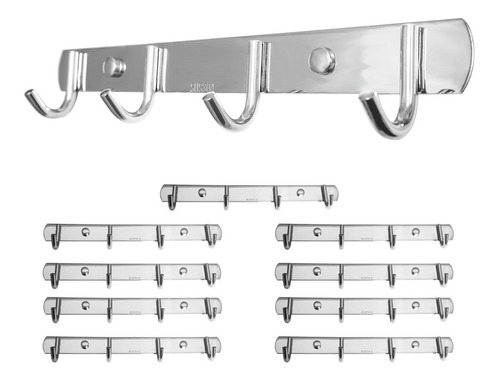 Lux Sany Set 10 Percheros De Pared Acero Inox Con 4 Ganchos