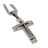 Cordão Grosso Crucifixo Grande Masculino Prateado Aço Inox