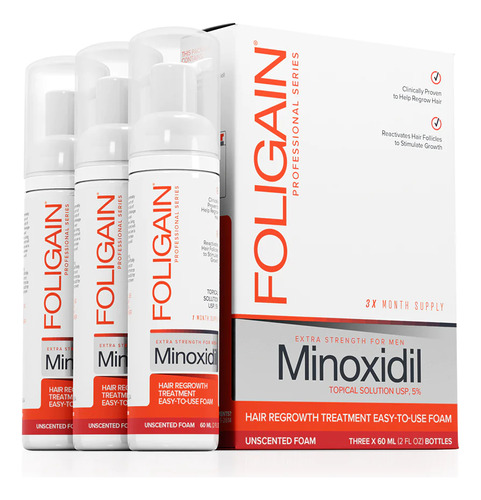 Foligain Minoxidil 5% Espuma Foam Tratamiento Regenerador Capilar Ultra Pureza Rapida Absorción, Tratamiento Para Hombres. Suministro Para 3 Meses. Caducidad Amplia, Máxima Calidad Y Originalidad.