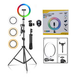 Kit Iluminador Ring Light Colorido Branco Frio Quente Tripé