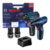 Kit Atornillador Taladro + Llave De Impacto + Baterías Bosch Color Azul