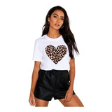 Polera Dama Estampada 100%algodon Corazon Animal Print