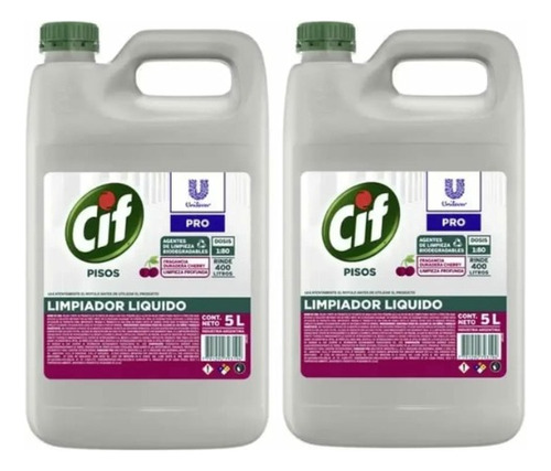 2 Bidones De Cif Limpiador De Pisos Cherry Unilever 5 Lts