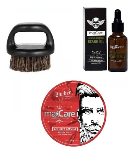 Kit Barba Cepillo + Cera + Aceite Barbería Caballeros