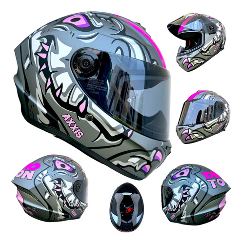 Casco Moto Rosa Mujer Axxis Dinotoon Certificado Ece Dama Ns