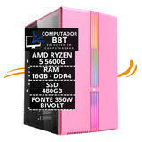 Pc Gamer Rosa Ryzen 5 5600g Vega 7 Ssd 480gb 16gb 3200mhz