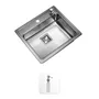 Kit Bacha De Cocina Simple Johnson Acero Quadra Q55 + Dosificador Cubo Plateado