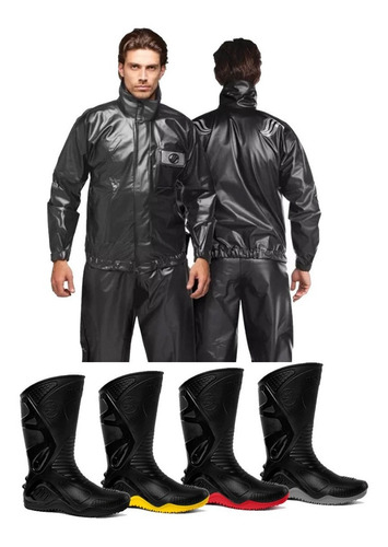 Conjunto Capa Chuva Alba + Bota Motosafe Motoqueiro Motoboy